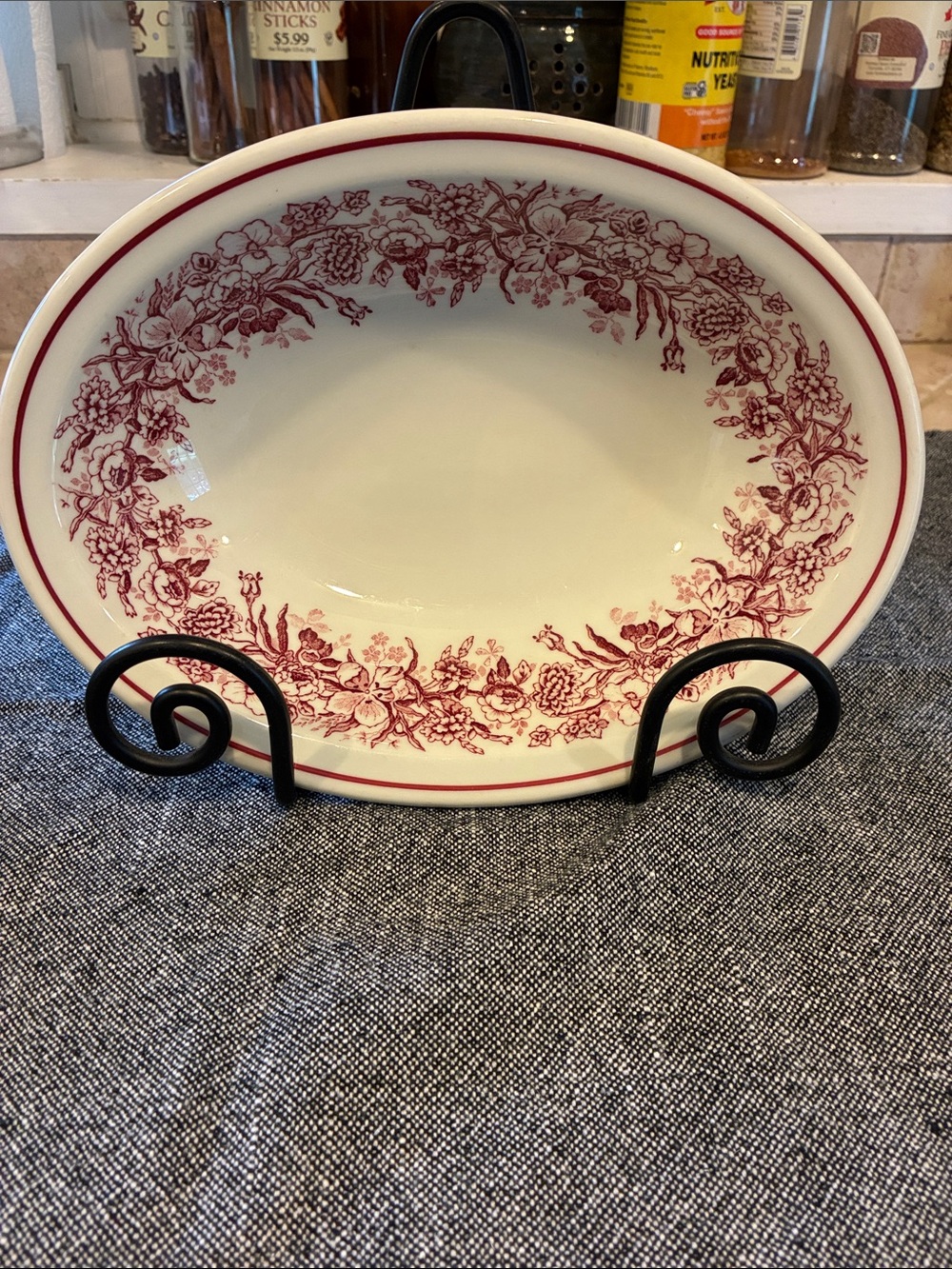Vintage Shenango China Maroon/Red & White Vegetable Bowl EUC Made in USA